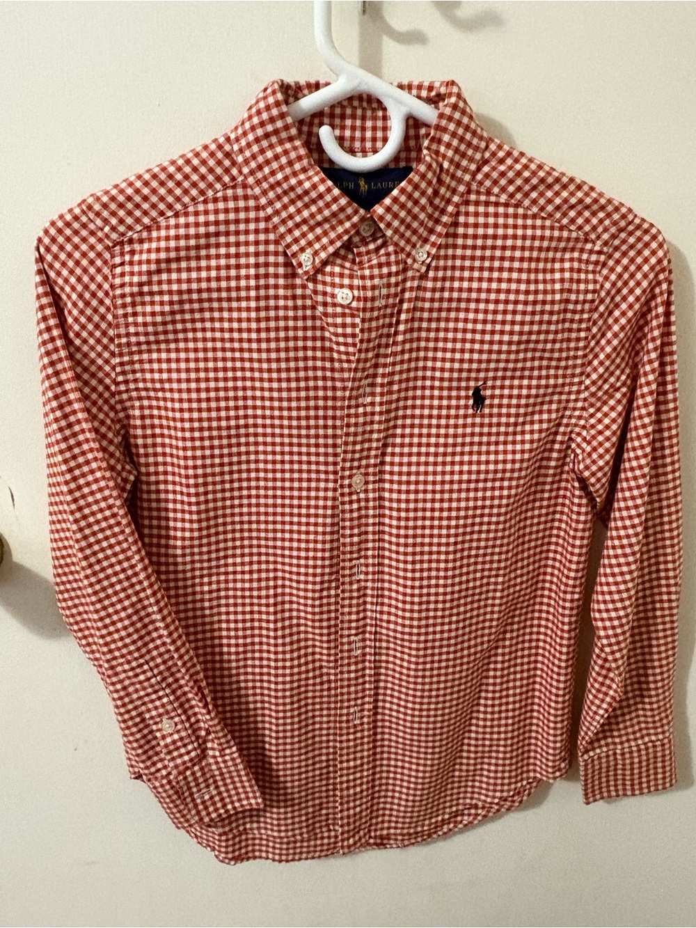 Polo by Ralph Lauren Red/orange Gingham Button-Down Shirt boys/kids medium 10-12